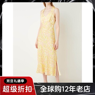 WHISTLES连衣裙度假裙长裙浅黄碎花无袖露背清新淑女百搭优雅气质
