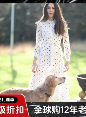 HOBBS长袖连衣裙衬衫裙百搭波点网纱袖系带中长款优雅淑女百搭