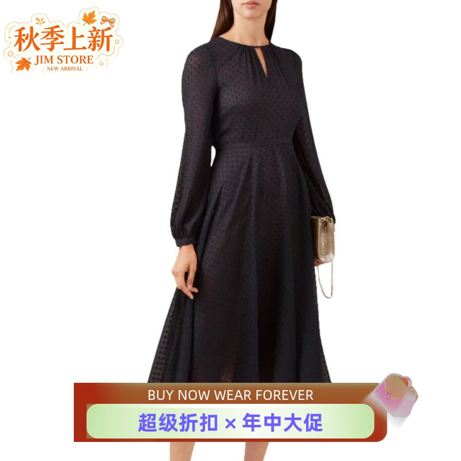 HOBBS藏蓝波点纱网大气英伦显瘦