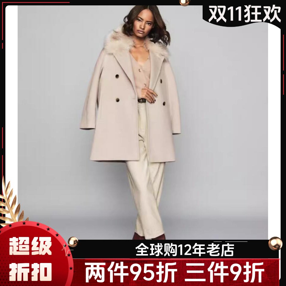 REISS羊毛大衣短款翻毛领廓形