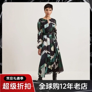 Phase 连衣裙中长绿色抽象印花系带优雅英伦风气质显瘦 Eight长袖