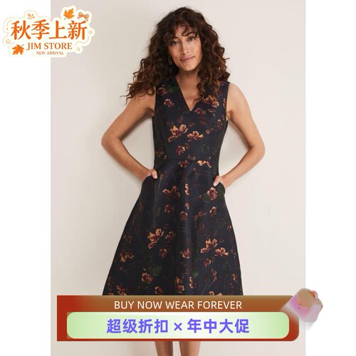 PhaseEight藏蓝烫金连衣裙A字