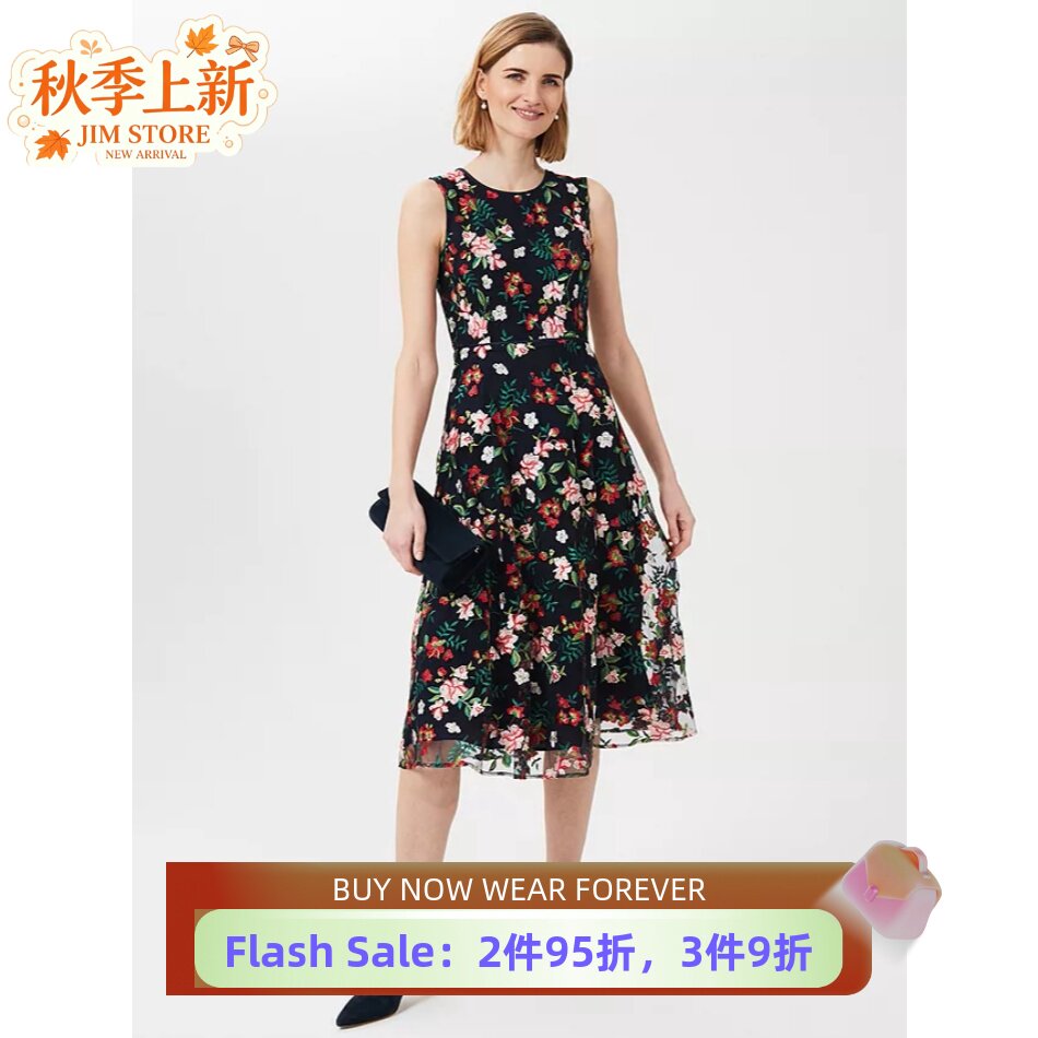 HOBBS重工刺绣连衣裙气质英伦