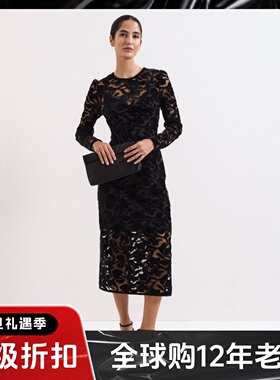 Phase Eight长袖包臀裙连衣裙礼服裙H型中长款重工蕾丝镂空网纱