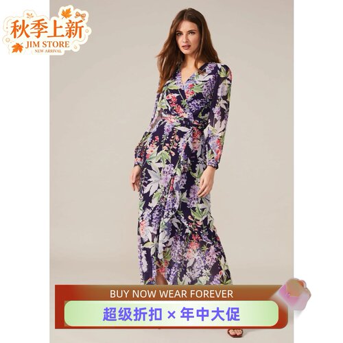 PhaseEight长袖繁花印染中长裙