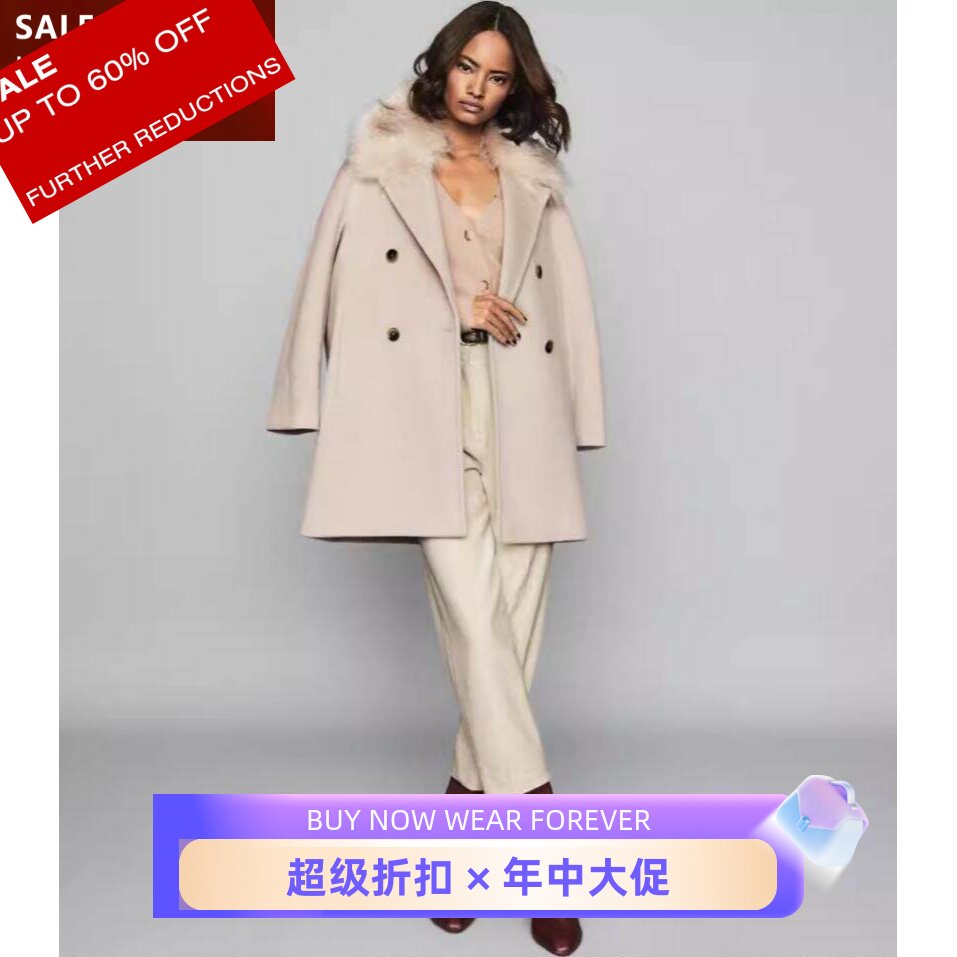 REISS羊毛大衣短款翻毛领廓形