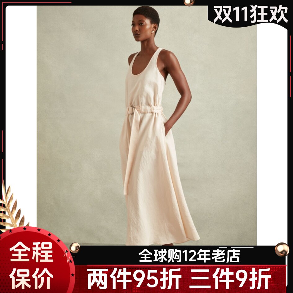 REISS乳白连衣裙背心裙休闲度假裙露背中长A字简约淑女气质百搭