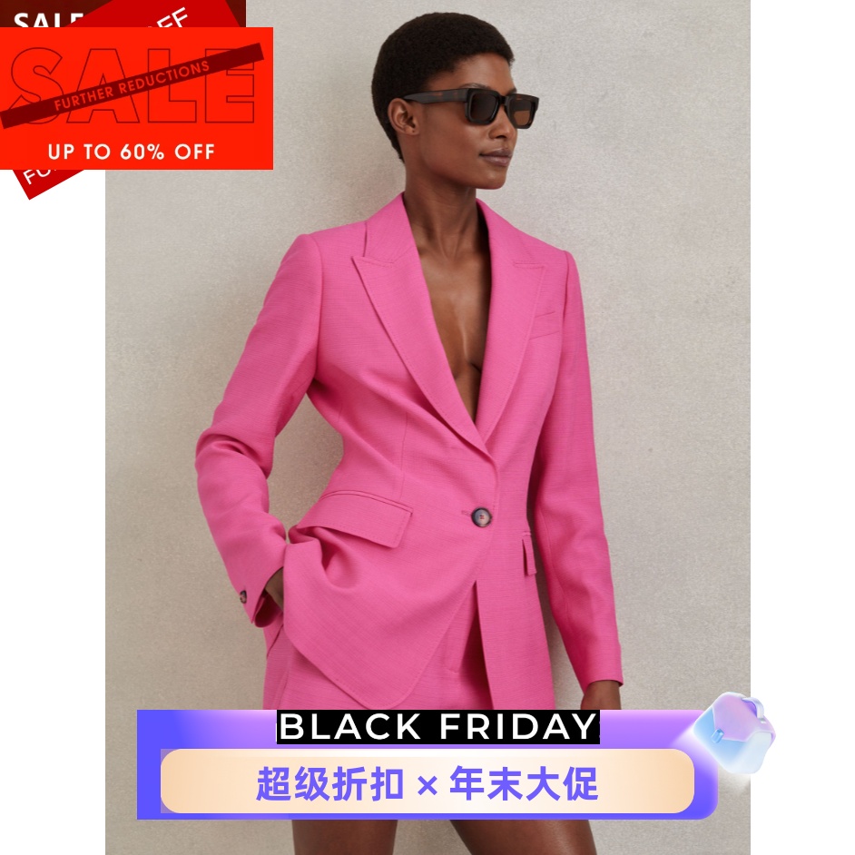 REISS西服西装外套一粒扣粉红色修身薄款优雅气质通勤淑女名媛风