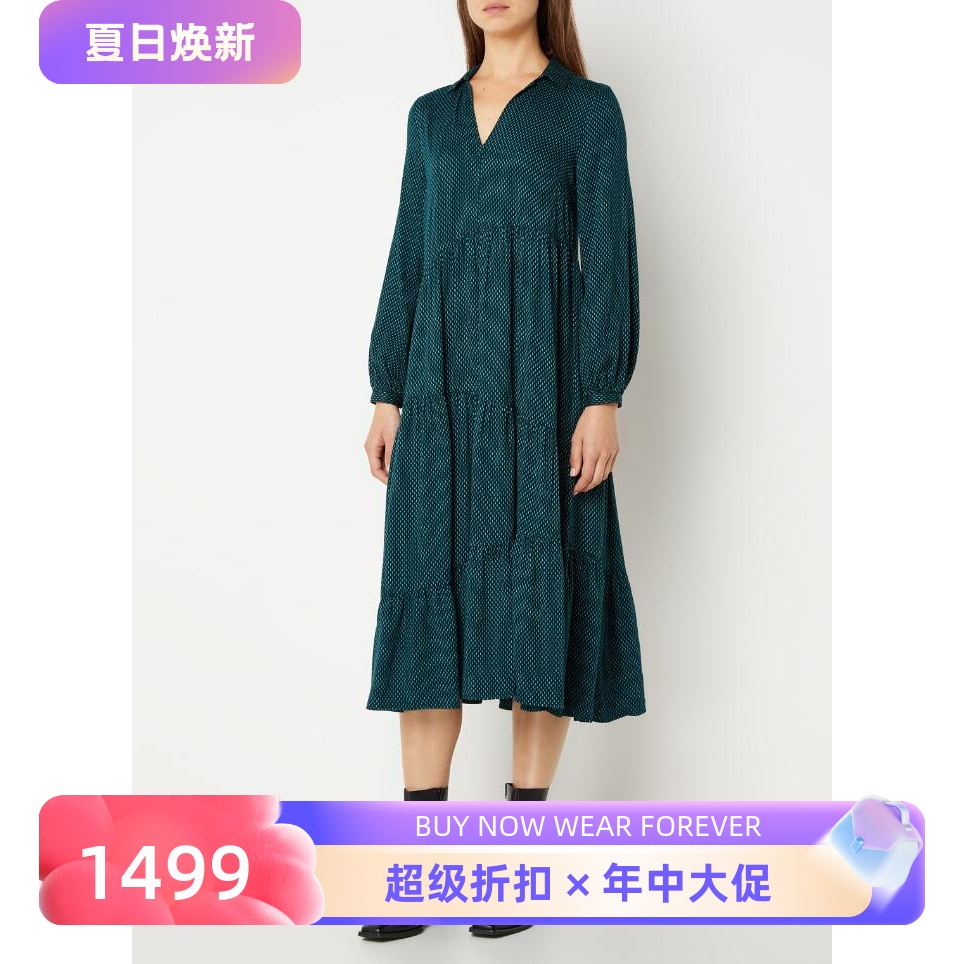 WHISTLES长袖连衣裙经典中长款衬衫裙V领拼接宽松英伦百搭显瘦