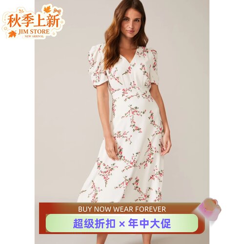 PhaseEight白底碎花连衣裙清新