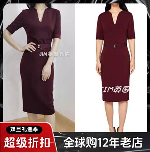 酒红优雅 裙修身 英国品牌连衣裙俞飞鸿玫瑰之战短袖 包臀裙正装
