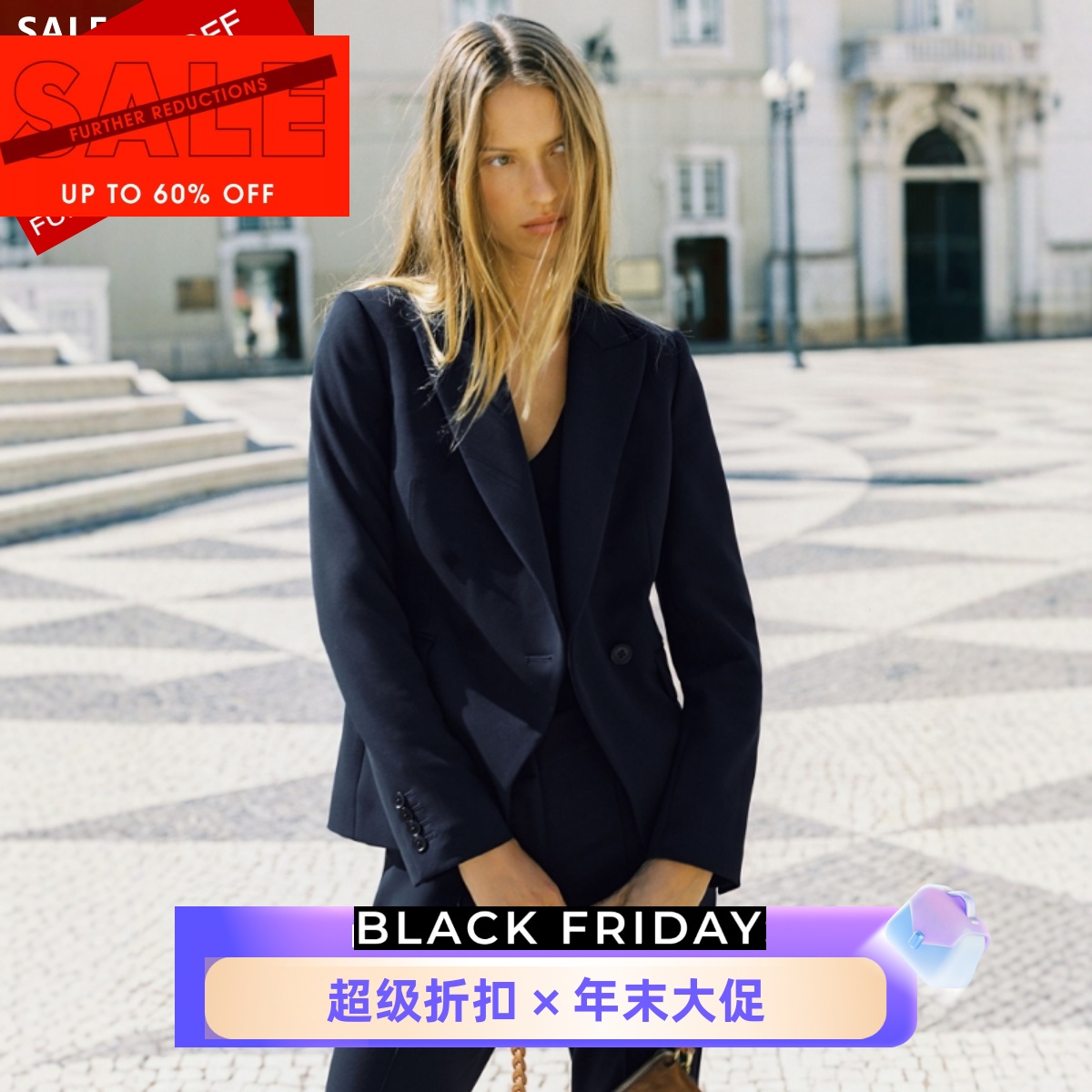 REISS藏蓝一粒扣西服西装套装外套修身气质英伦通勤干练OL风