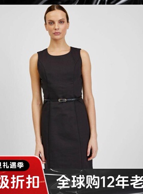 UNI CLOSET连衣裙黑色包臀裙无袖配腰带气质通勤修身显瘦干练百搭