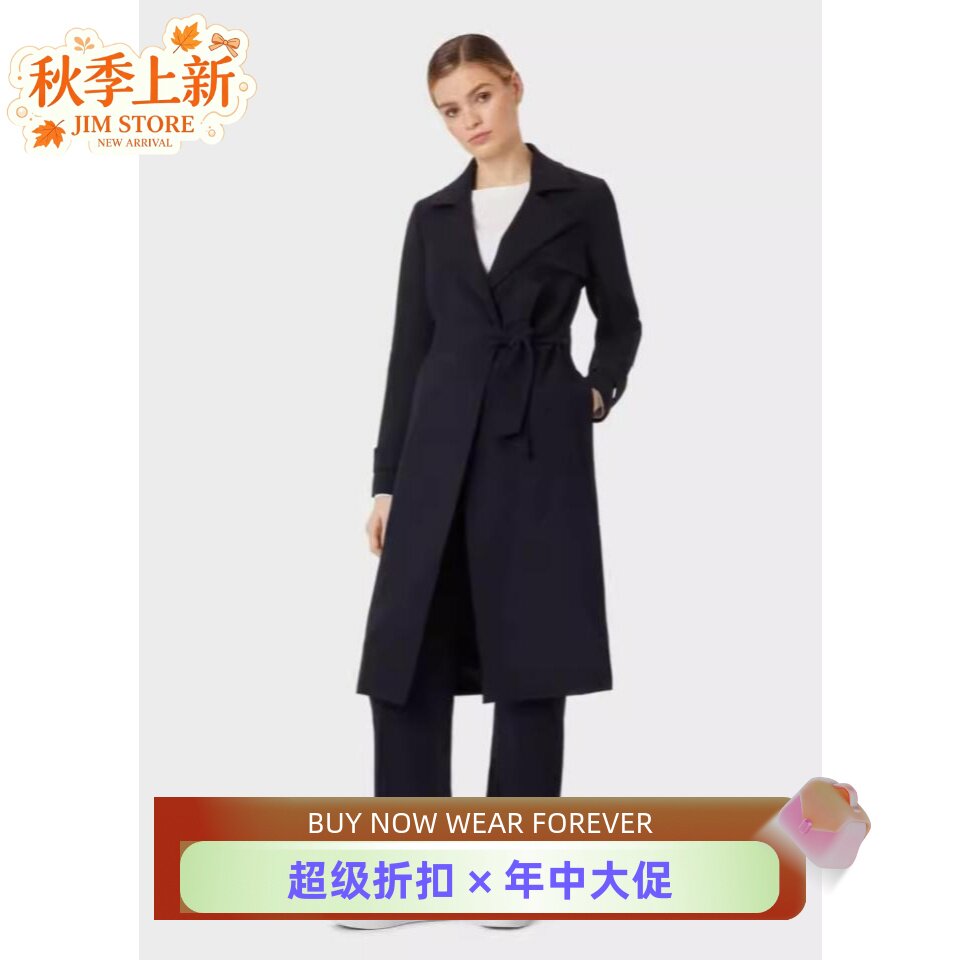 hobbs西服领藏蓝色英伦干练大衣