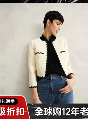 HOBBS短外套夹克乳白色黑色波浪边简约气质淑女英伦日常通勤OL风