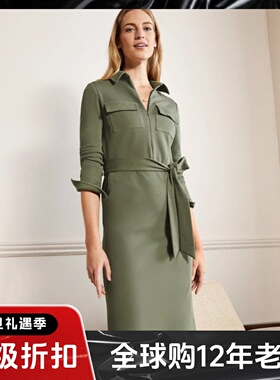 UNI CLOSET长袖连衣裙衬衫裙中长系带浅绿色气质百搭通勤修身