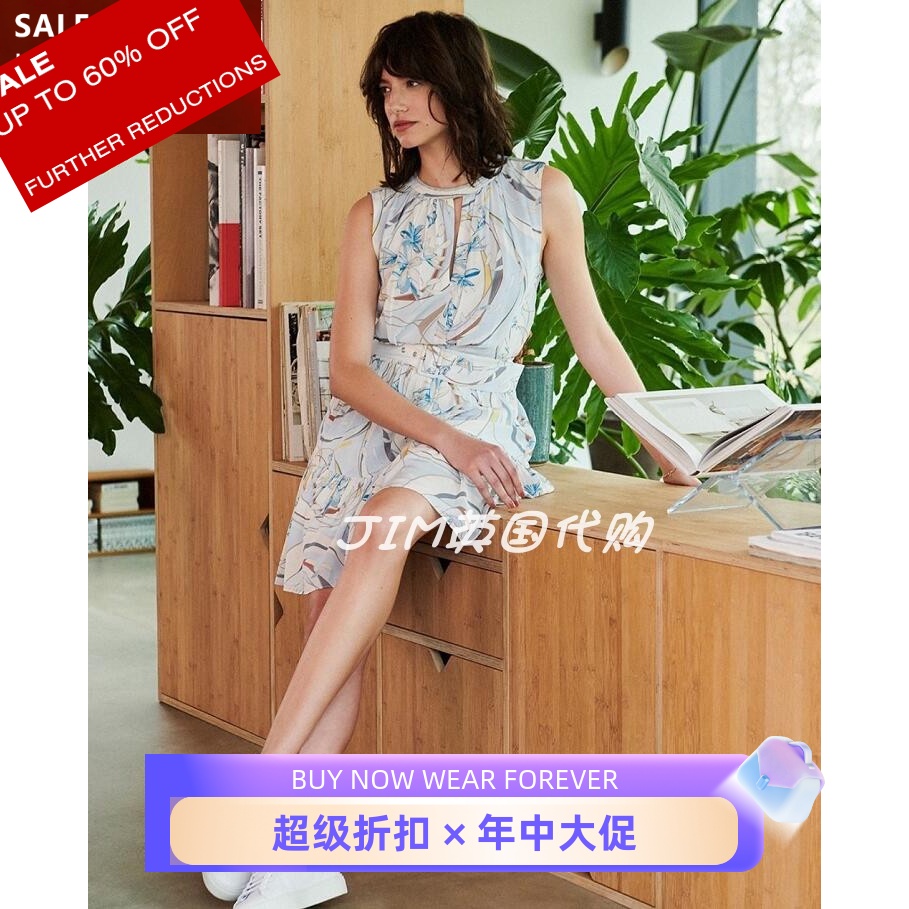 reiss连衣裙无袖浅蓝印花淑女