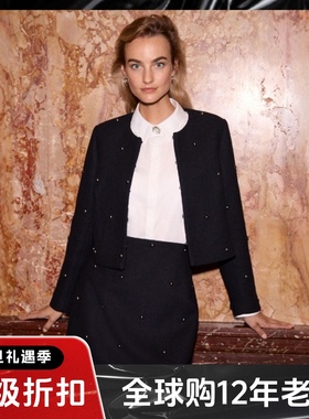 Phase Eight羊毛混纺黑色短外套钉珠圆领大气英伦日常通勤百搭