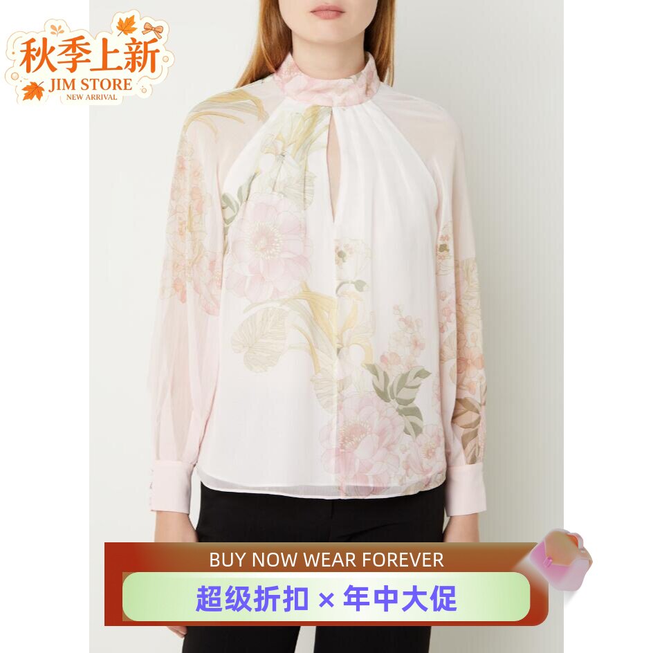 TED BAKER长袖衬衫衬衣纱网雪纺印花优雅淑女通勤休闲气质百搭