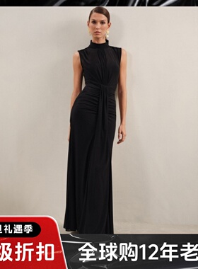 REISS黑色无袖礼服裙长裙H型褶皱扭结设计简约大气优雅名媛英伦风