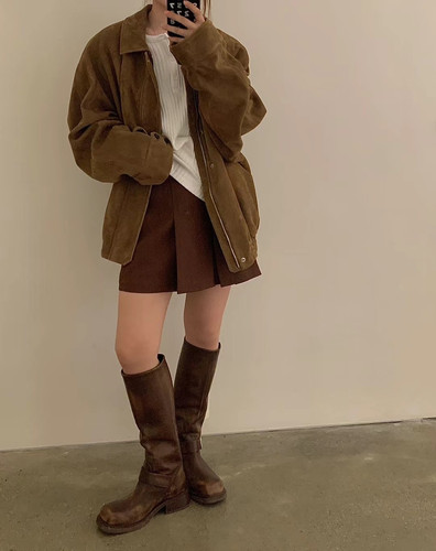 24秋冬 国内现货 ETHOS 新款驼色麂皮夹克皮衣外套