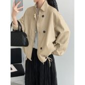 那末韩系复古高级软皮立领黑色皮衣女抽绳宽松休闲夹克外套