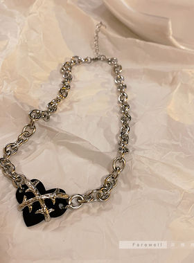 甜酷黑色爱心 钛钢项链女夏不掉色ins嘻哈小众锁骨链女夏设计感