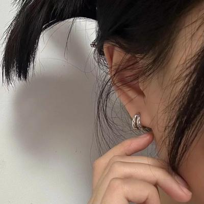 新款s925纯银环形耳环女简约百搭高级轻奢ins冷淡风耳饰素圈耳圈