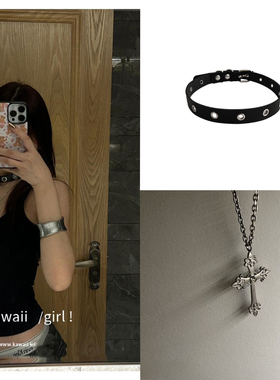 韩国小众设计bm同款银色大十字架项链女长款颈链朋克复古y2k颈饰