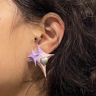 冷淡风质感ins立体重叠星星爱心耳饰粉紫渐变设计感耳钉炫酷耳环