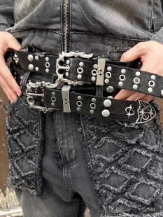 暗黑朋克嘻哈街头男女柳钉重工百搭潮酷个性 皮扣荆棘腰带皮带
