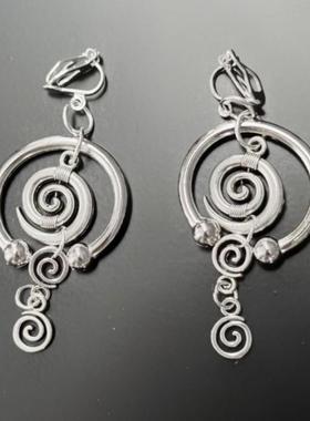 跨境热销个性朋克牛仔风耳环做旧创意蚊香盘五角星漩涡长款耳钩