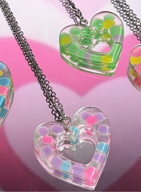 韩国气质圆珠爱心项链ins小众设计感毛衣链复古金属冷淡风项饰女