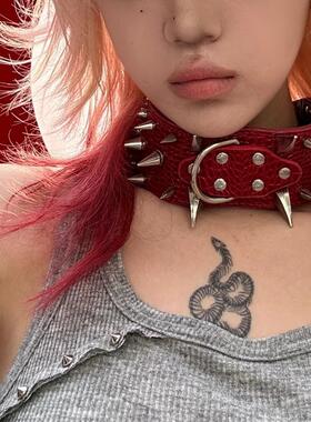小众凹造型尖钉铆钉皮项圈亚文化朋克颈链锁骨链男女choker