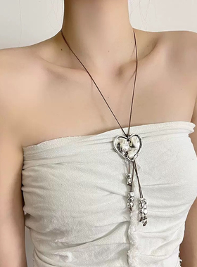 做旧复古爱心流苏长款项链女波西米亚民族风小众毛衣链秋冬配饰潮