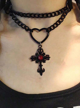 十字架吸血鬼项链哥特暗黑倒十字架吊坠项链锁骨链