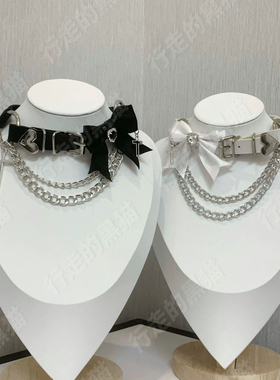 原创十字架皮质项圈蝴蝶结水钻朋克小众