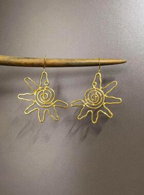 复古金色太阳花耳环花朵设计感耳环小众独特耳钉百搭耳饰女