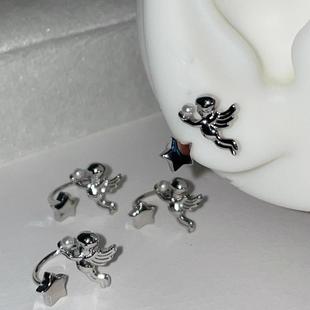 甜酷个性丘比特天使u型马蹄环耳圈钛钢细杆耳轮钉耳环女