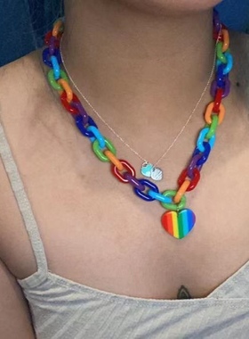 原宿风亚克力彩虹爱心INS吊坠