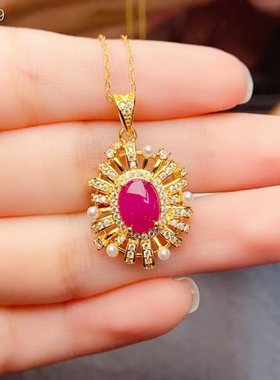 天然老烧红宝石手链S 925银镶嵌支持检测主石尺寸7*9m m