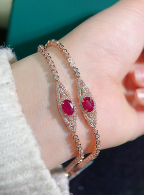 天然鸽血红宝石手链S925银精工镶嵌支持检测主石尺寸5*7m m