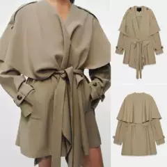 Spring Women's V-Neck Long-Sleeved Short Windbreaker Jacket with Bow Tie and Straight-Cut Hem 2450316