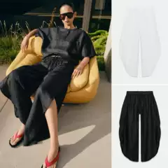 Summer New Women's Clothing, Commuter Style, Mid-Waist, Elastic Waist, Side Slit, Long Casual Pants 1936334