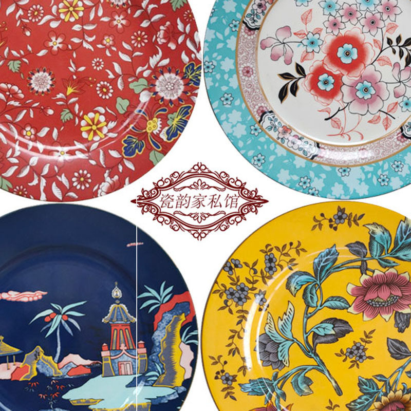 外贸出口英国原单欧式镶金边甜点盘早餐盘糕点盘釉中彩高档装饰盘