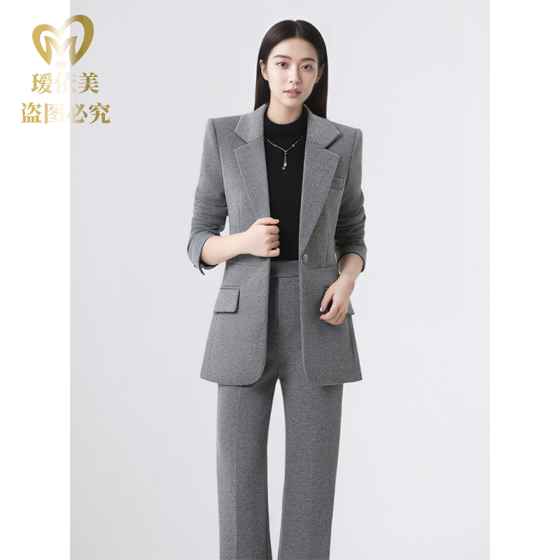 2025秋冬新款羊毛高级感女商务通勤职业装修身收腰西装套装加厚