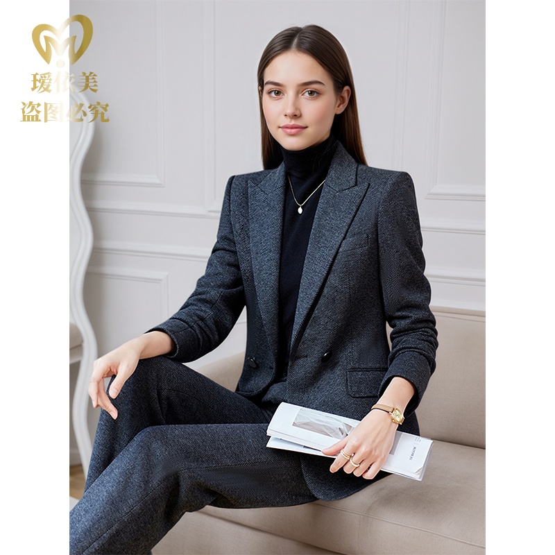 高端绵羊毛加厚西装外套女士休闲时尚职业套装冬装新款网红爆款