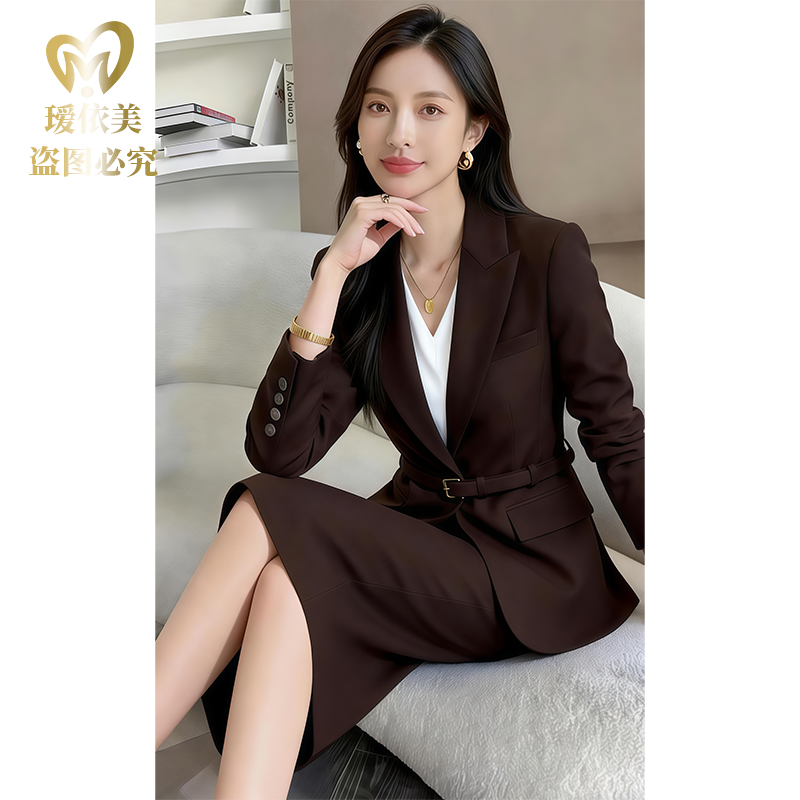 高端西装女秋冬通勤职业装显瘦时尚正肩西服显瘦气质休闲修身咖色