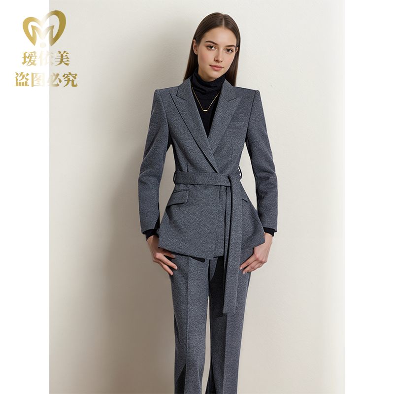 高端灰女神范通勤职业西装2025秋冬新款羊毛加厚款西装套装女显瘦