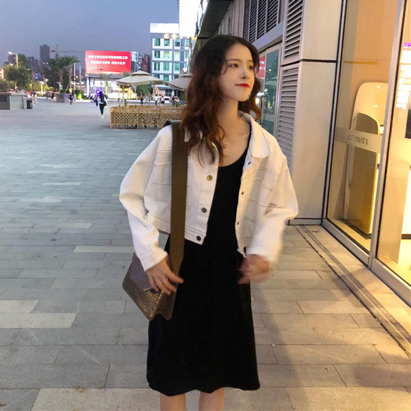 套装女秋2019新款韩版宽松百搭明线短款牛仔外套+黑色吊带连衣裙|ruв категории Женская одежда, платье - от Buy2taobao.com для оказания профессиональной услуги покупки агента Taobao